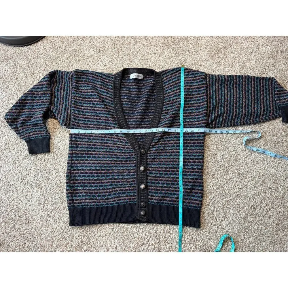 Vintage 80's/90's  Jantzen Cardigan Sweater; Striped; Detailed Buttons; XL